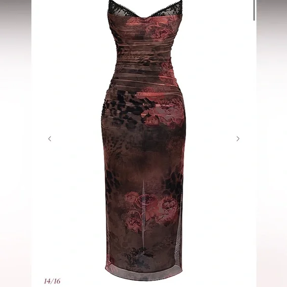 House of CB Red and Brown Floral Maxi Dress